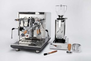 ECM Synchronika Dual Boiler Coffee Machine with ECM coffee grinder and coffee tamp
