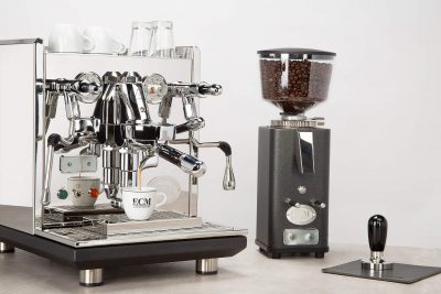 ECM Synchronika Dual Boiler Coffee Machine With Coffee Grinder In Kitchen