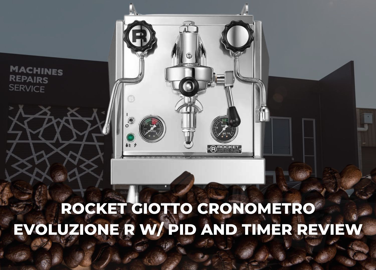 Rocket Espresso Giotto Cronometro Evoluzione R W/ PID & Timer placed infront of the Coffee Complex shop.